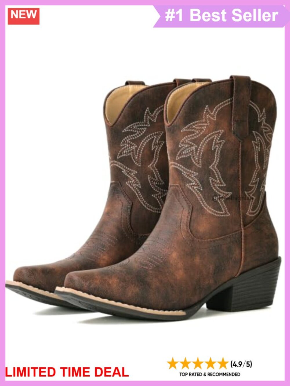 Faux Leather Cowboy Ankle Boots Snip Toe Block Heel Western